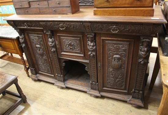 A late 19th century carved oak sideboard W.175cm